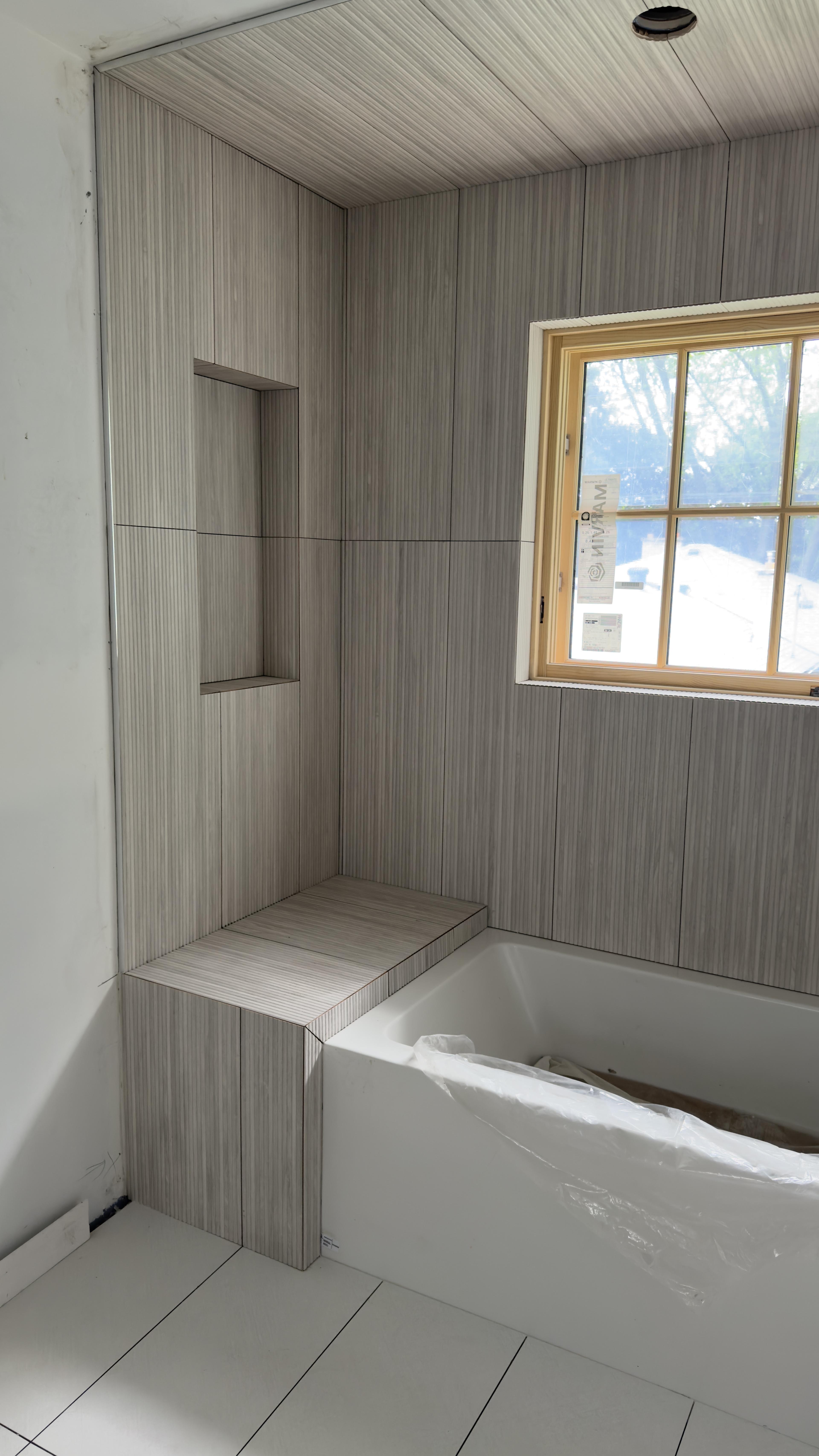 Modern Vertical Tile Tub Surround Installation