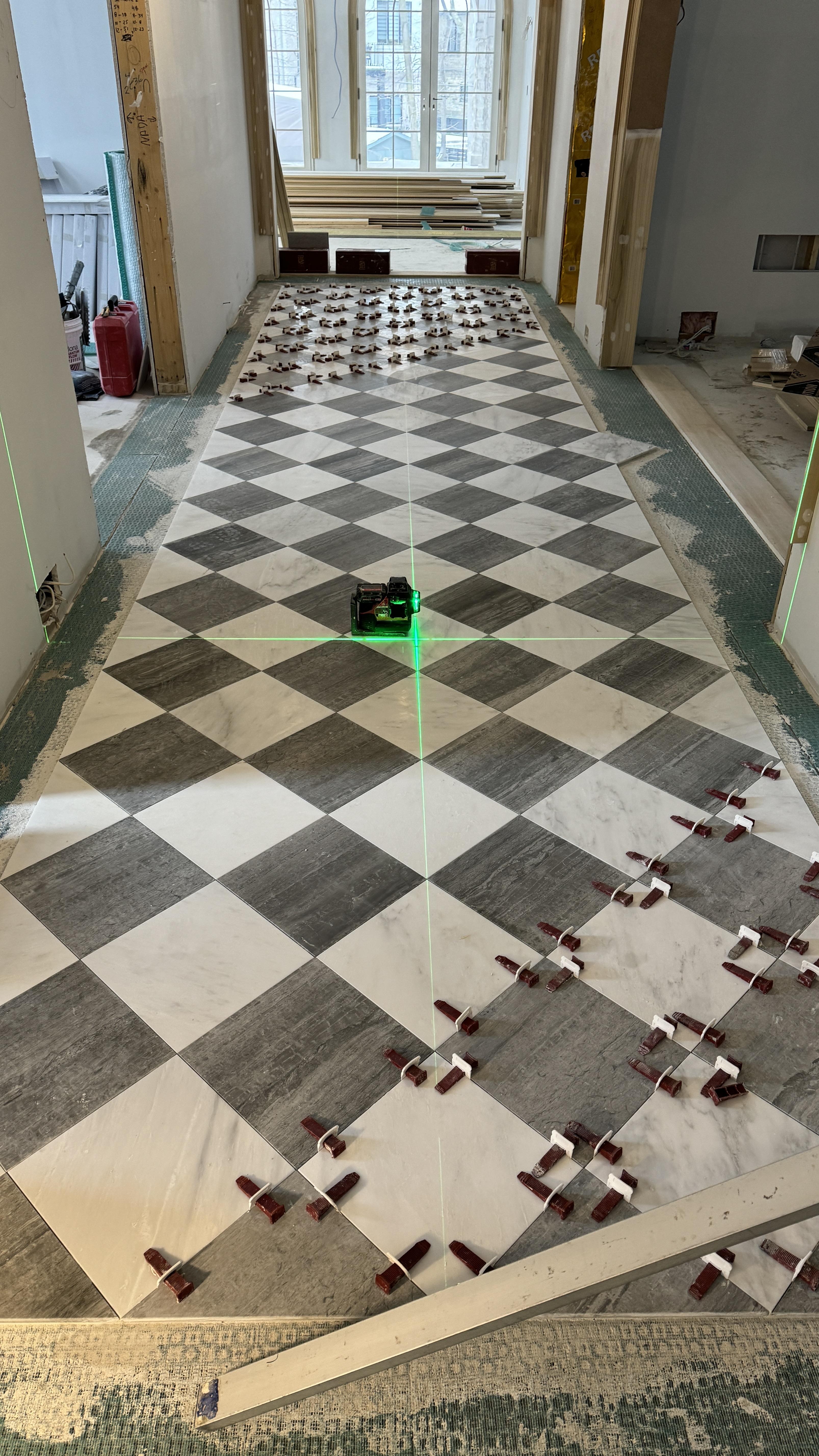 Classic Marble Checkerboard Floor Installation