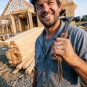Portrait of a framer in a work jacket on a job site