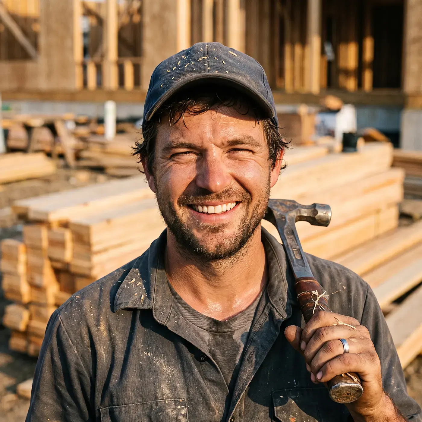 A framer measuring a stud wall on a Toronto job site